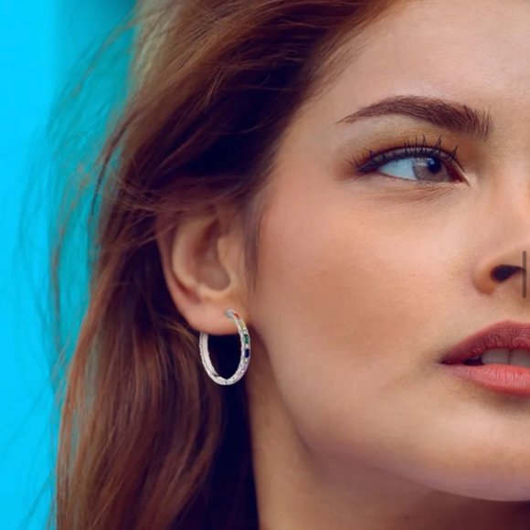 18k Gold Plated White Enamel Small Hoop Earrings - Picture 8 of 8